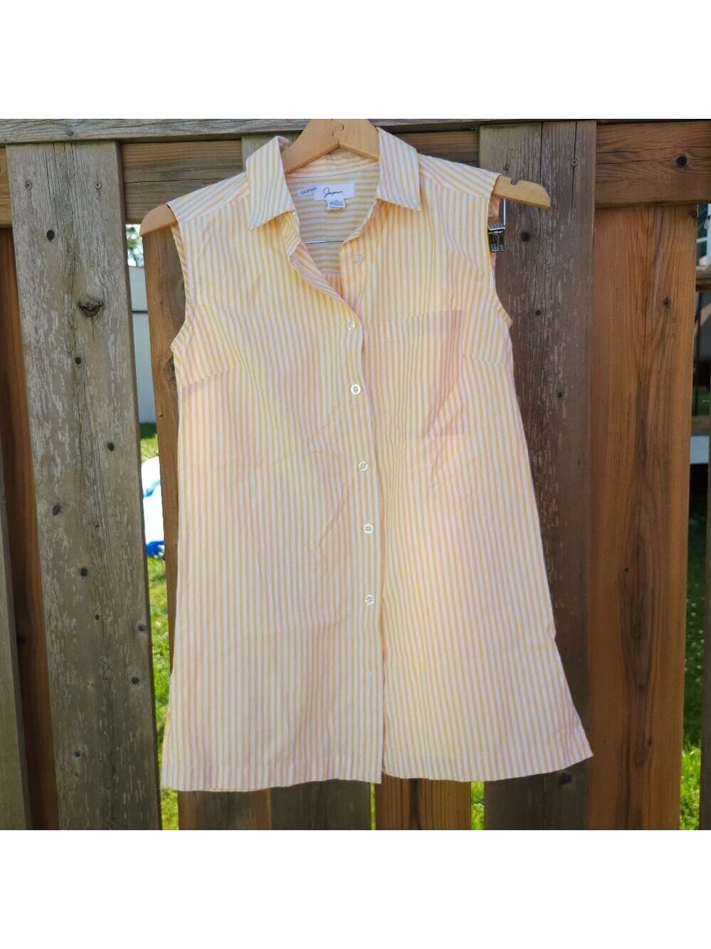 Japna Sleeveless Collared Yellow Striped Shirt Button Down Size XS